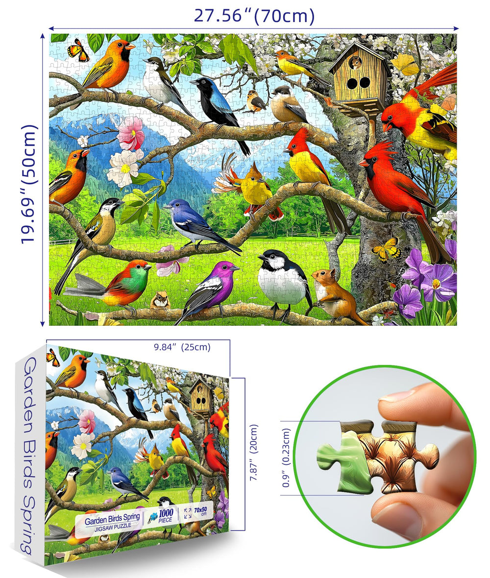 Blueforest Birds of Spring puzzle piece detail on a branch highlights intricate plumage.