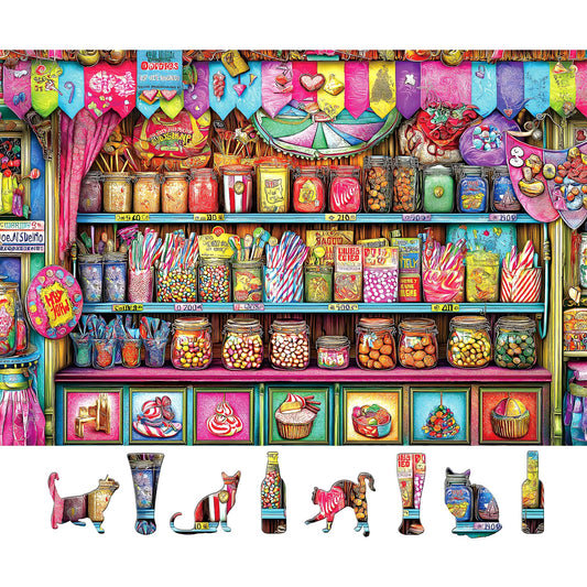 Blueforest Candy Shop puzzle with nostalgic candy jars for cozy evenings.