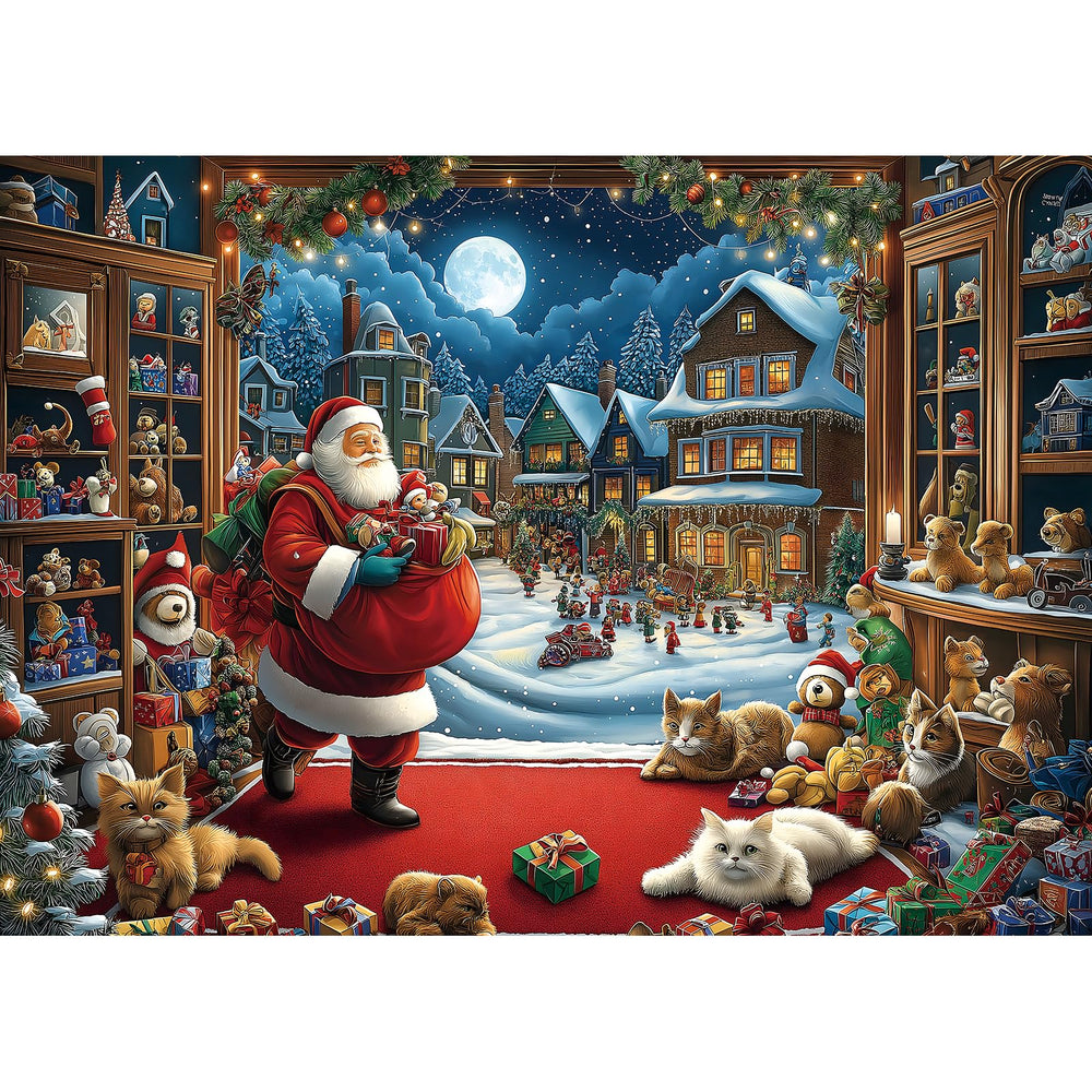 Blueforest Christmas puzzle: Santa in a toy-filled room for cozy family evenings.