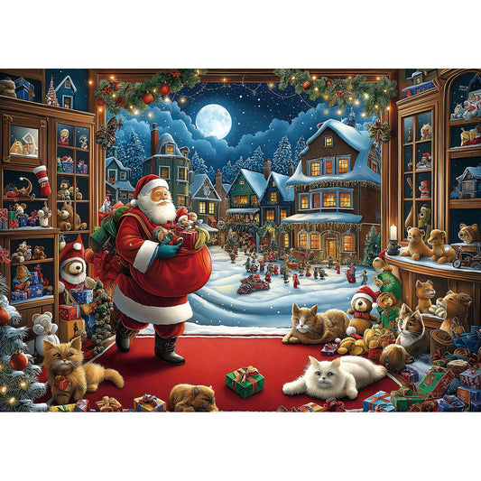 Blueforest Christmas puzzle: Santa in a toy-filled room for cozy family evenings.