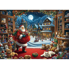 Blueforest Christmas puzzle: Santa in a toy-filled room for cozy family evenings.