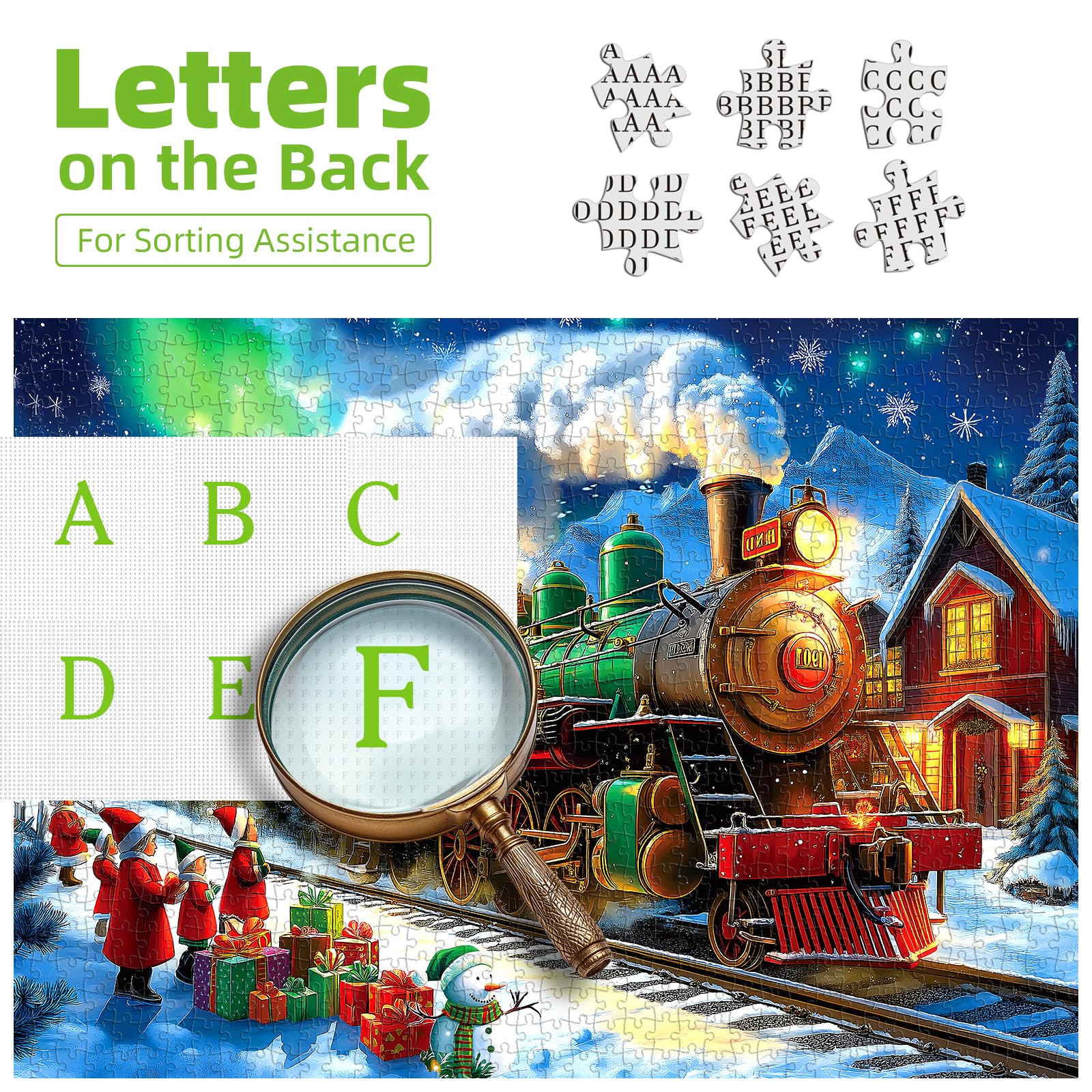 Blueforest puzzle aurora borealis above village adds festive flair.
