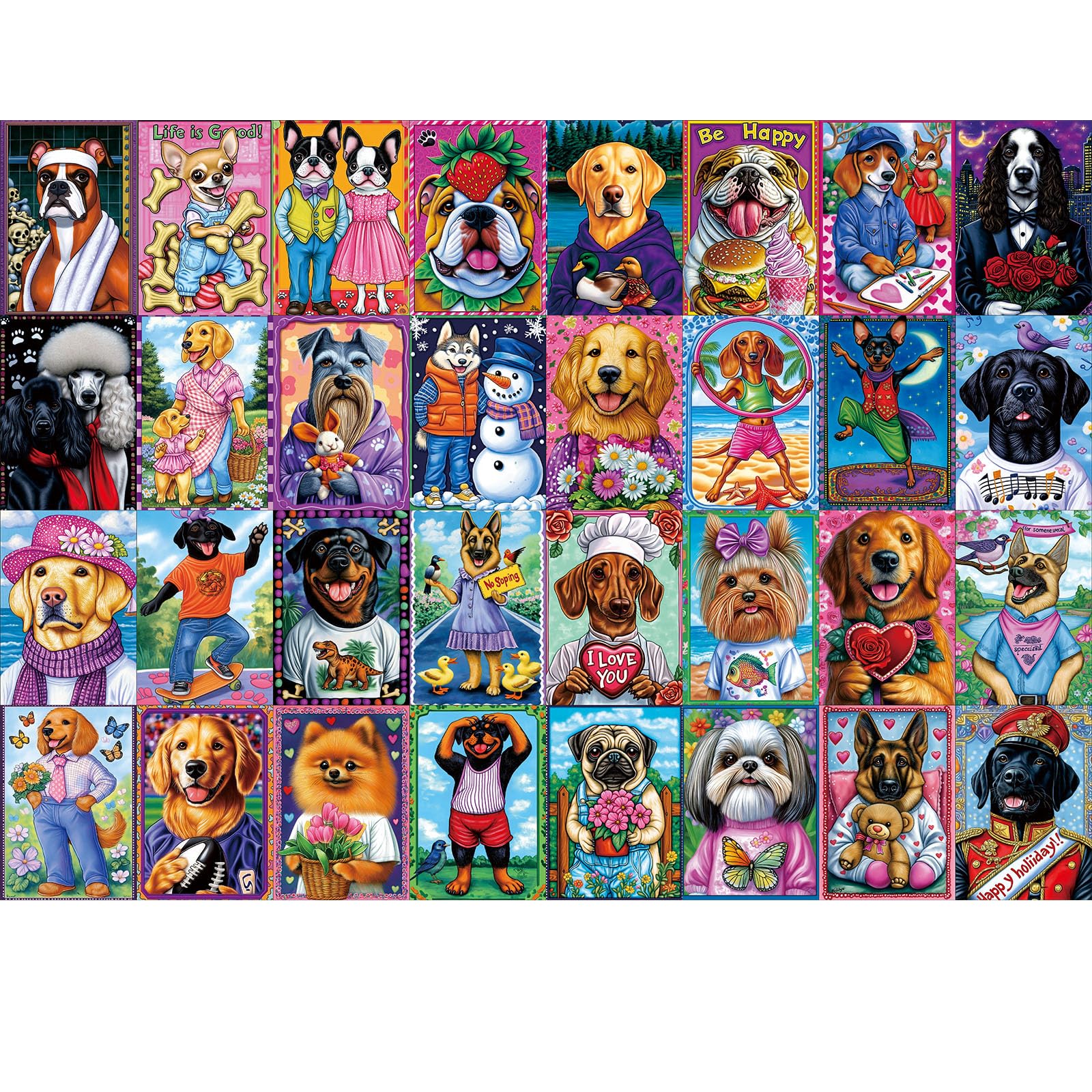 Blueforest dog collage puzzle front box with vibrant artwork for gifting appeal.
