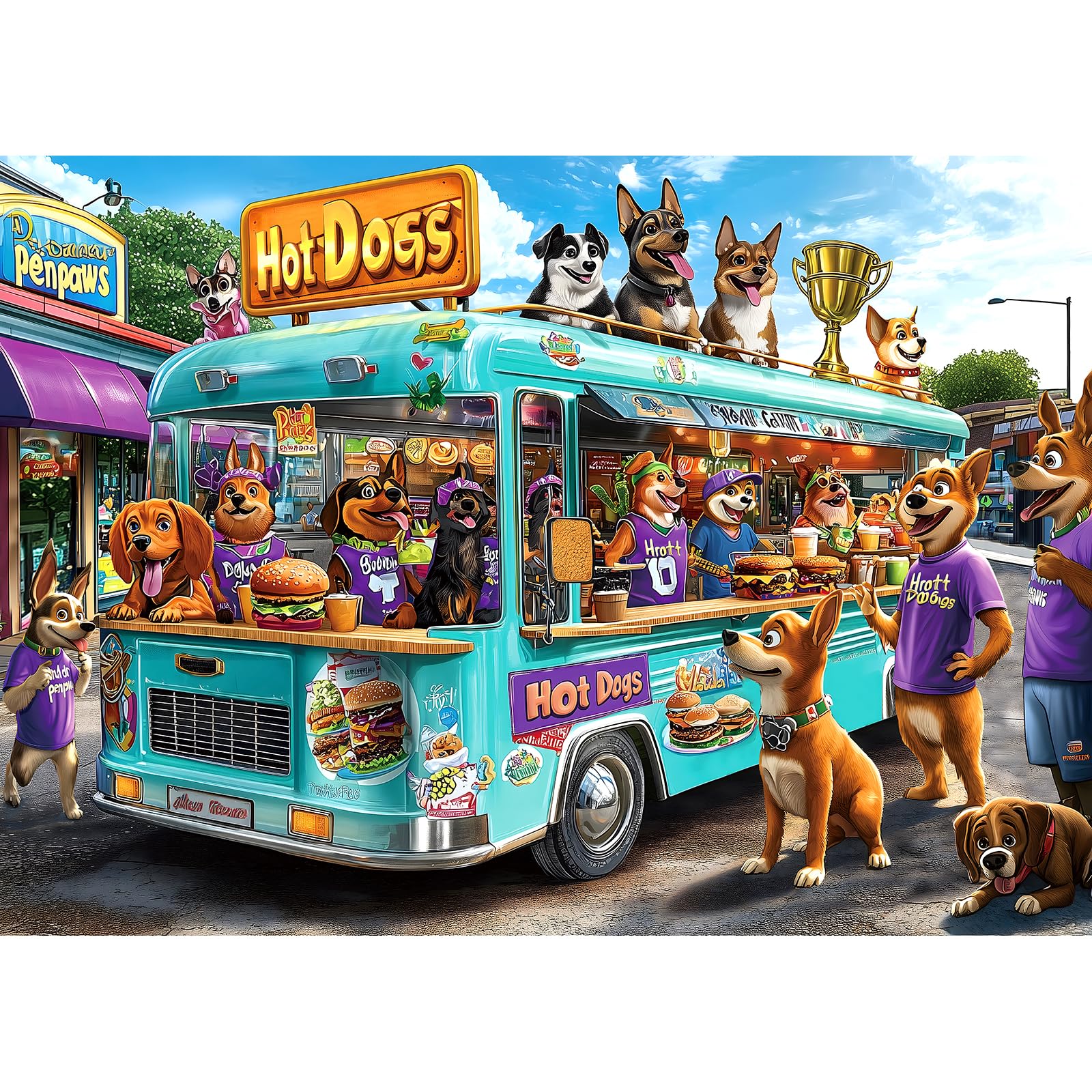 Blueforest dog food truck adventure cover; a vibrant scene promotes focused relaxation