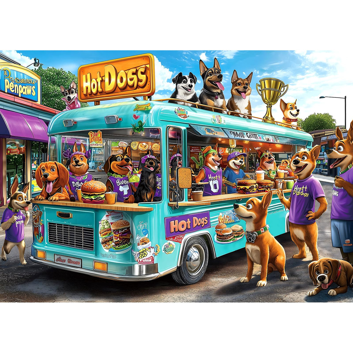 Blueforest dog food truck adventure cover; a vibrant scene promotes focused relaxation
