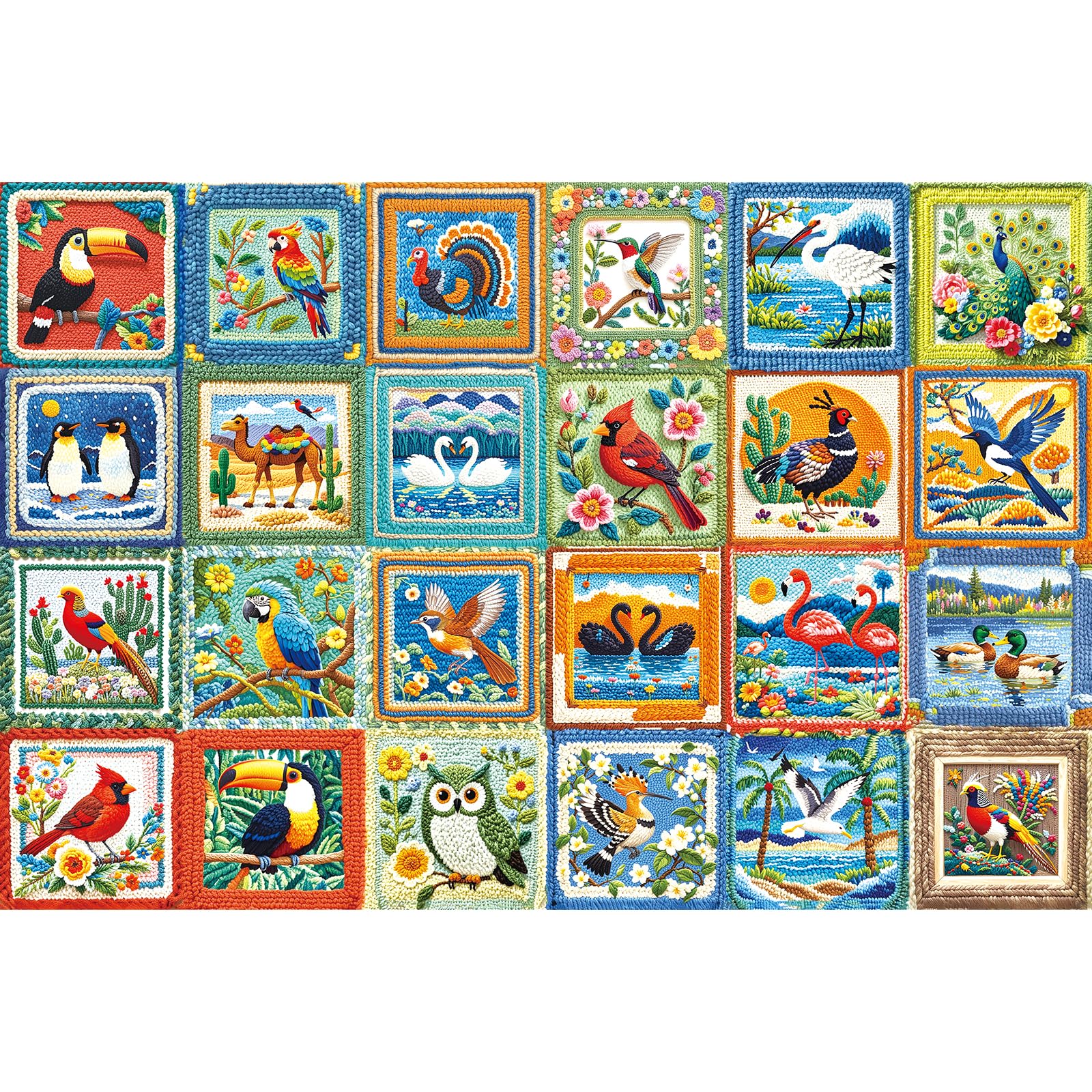 Blueforest embroidered animal puzzle cover with vibrant stitched artwork