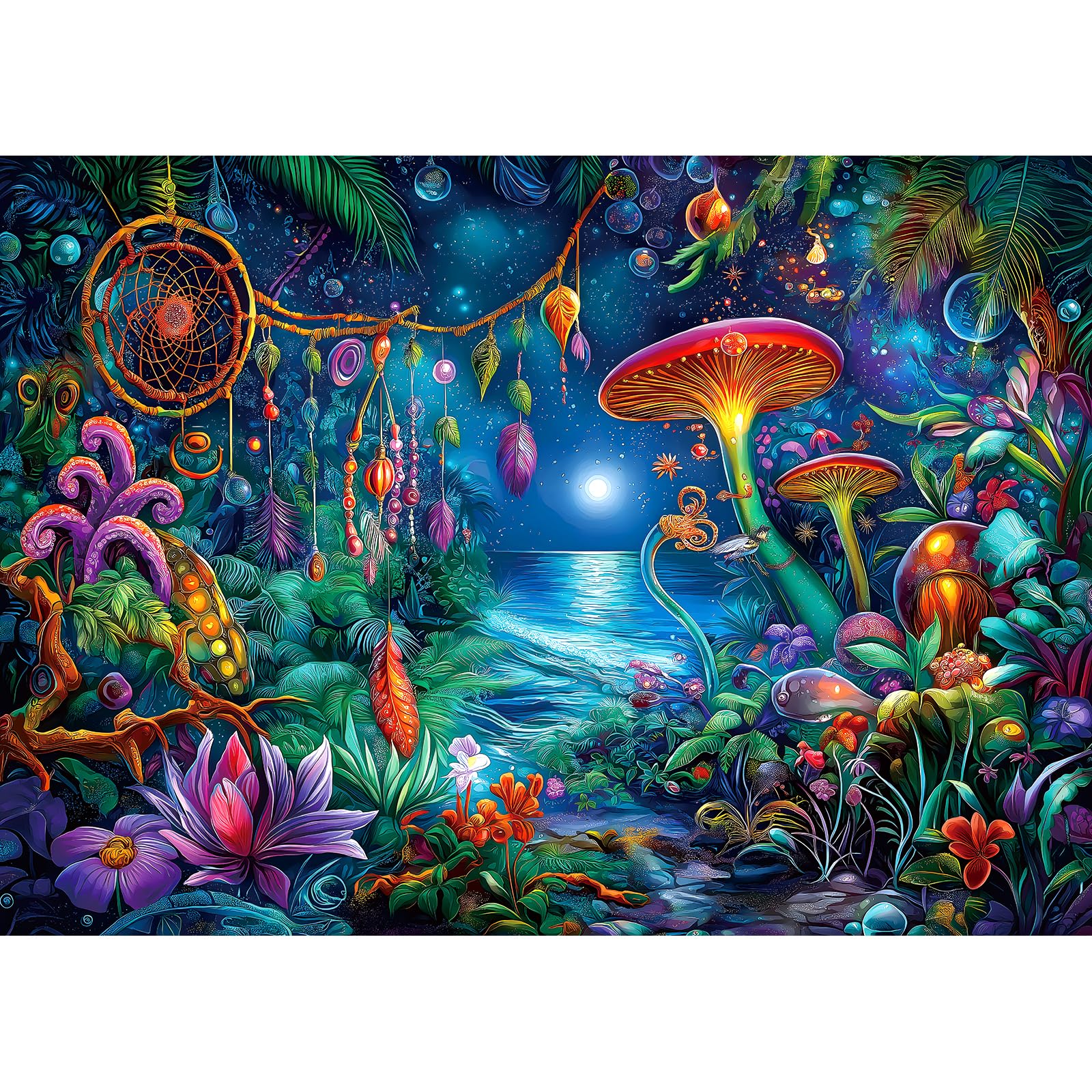 Blueforest Fantasy 1000-piece night garden puzzle image ready for wall display.