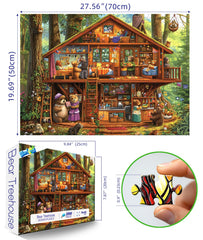 Blueforest forest scene puzzle art showing a detailed woodland setting and treehouse.