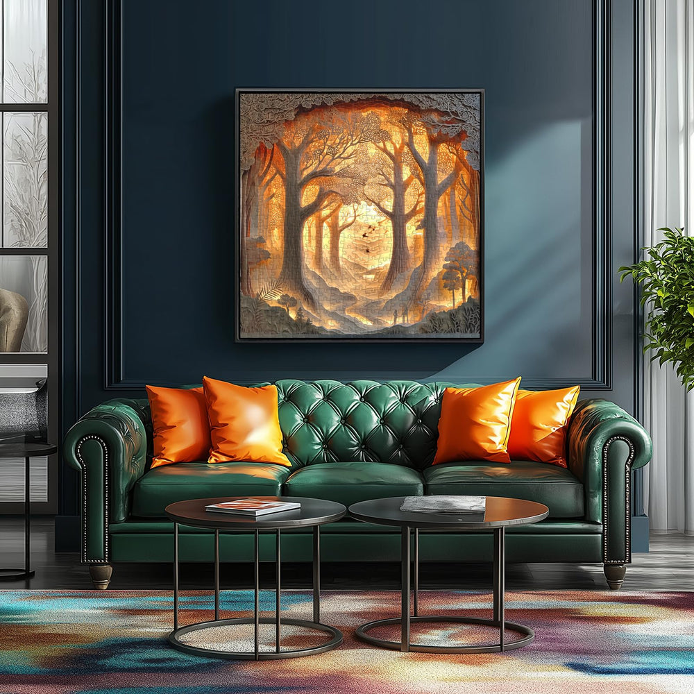 Blueforest Forest Sunset display-ready finish makes a striking home decor piece
