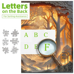 Blueforest Forest Sunset puzzle back with A-F letters aids assembly