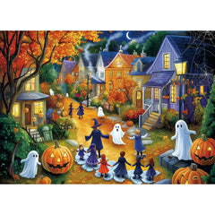 Blueforest Halloween 1000-piece puzzle featuring pumpkins and ghosts for family game night.