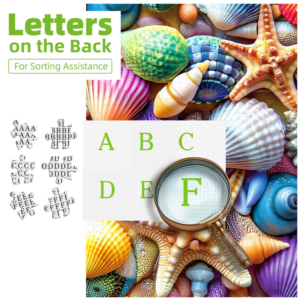 Blueforest iridescent seashells puzzle pieces showcase bold blues and pinks