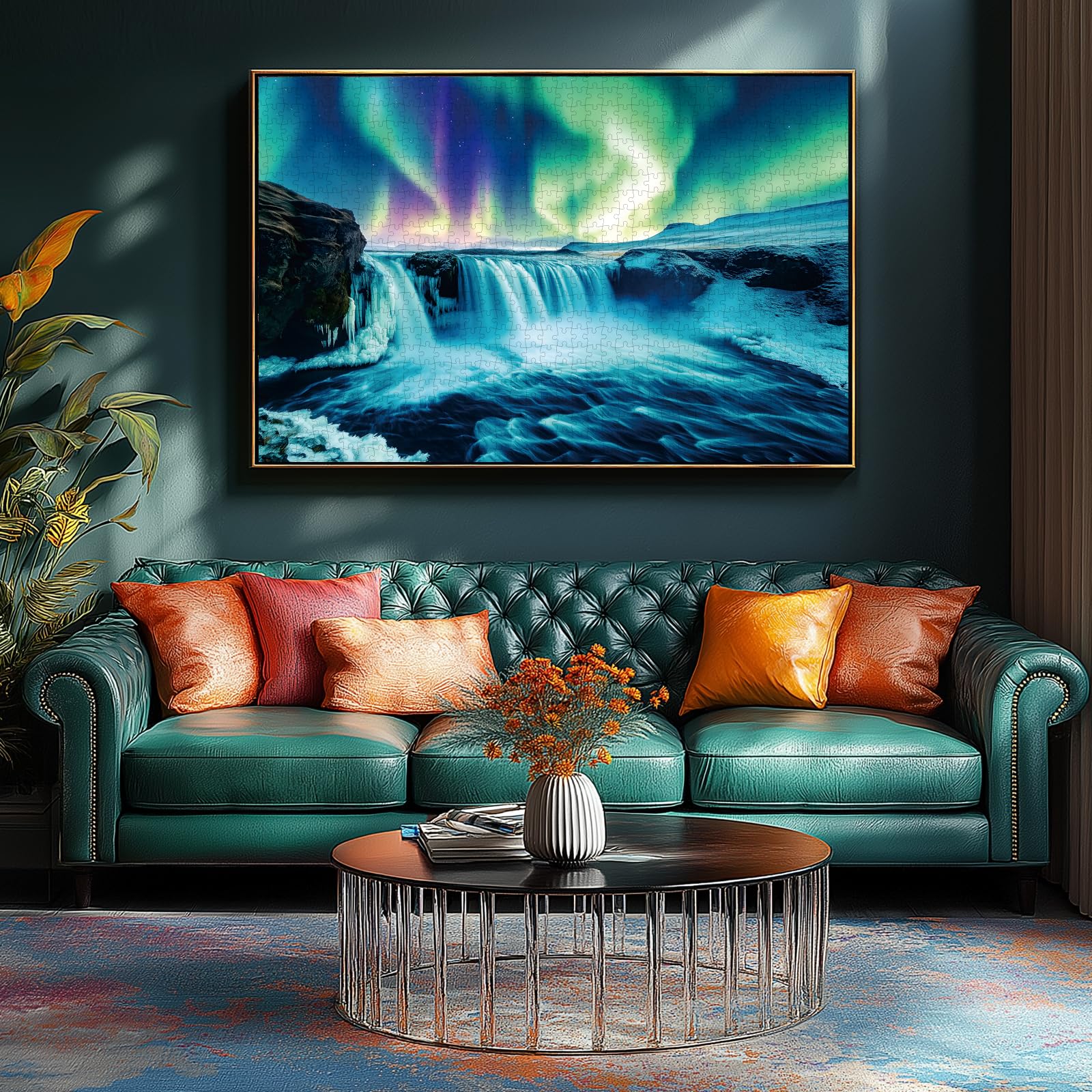 Blueforest Northern Lights Waterfall puzzle: includes a reference poster for easier assembly.