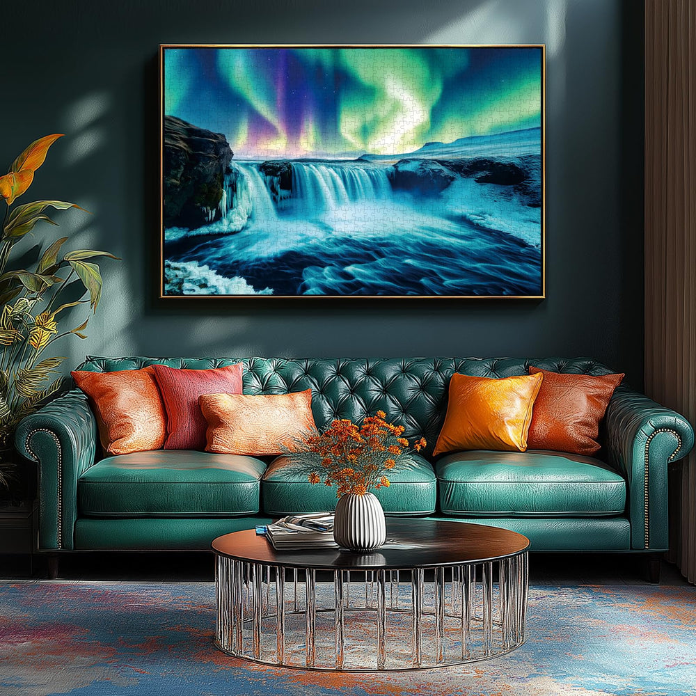 Blueforest Northern Lights Waterfall puzzle: includes a reference poster for easier assembly.