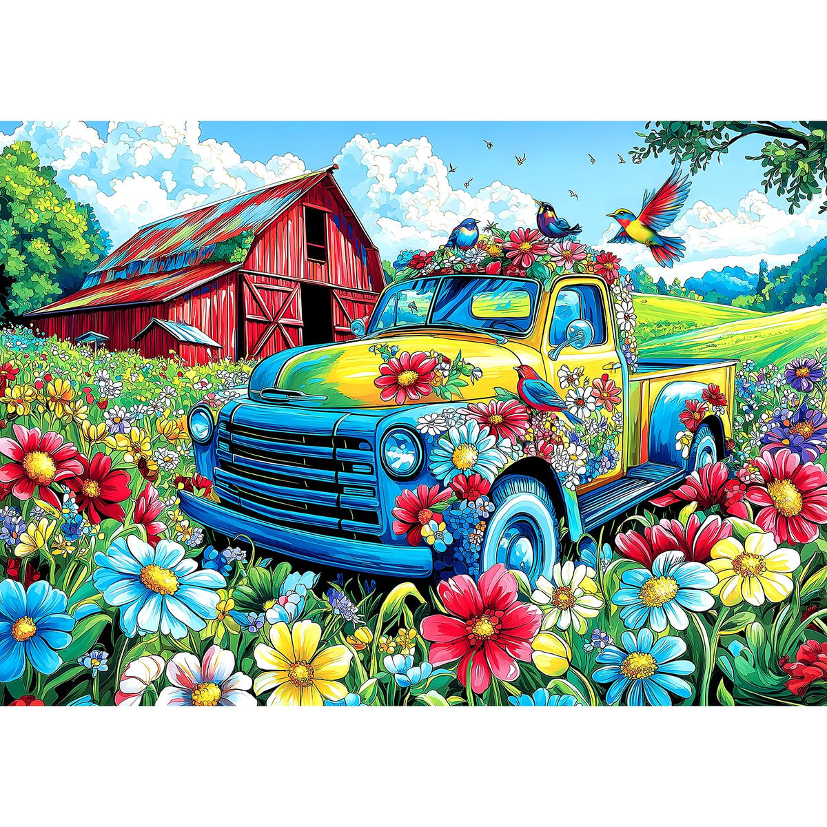 Blueforest Spring Village Truck puzzle box art for a vibrant weekend challenge.