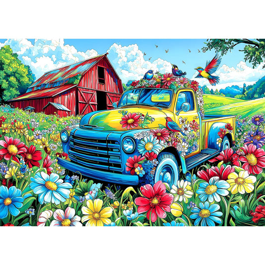 Blueforest Spring Village Truck puzzle box art for a vibrant weekend challenge.