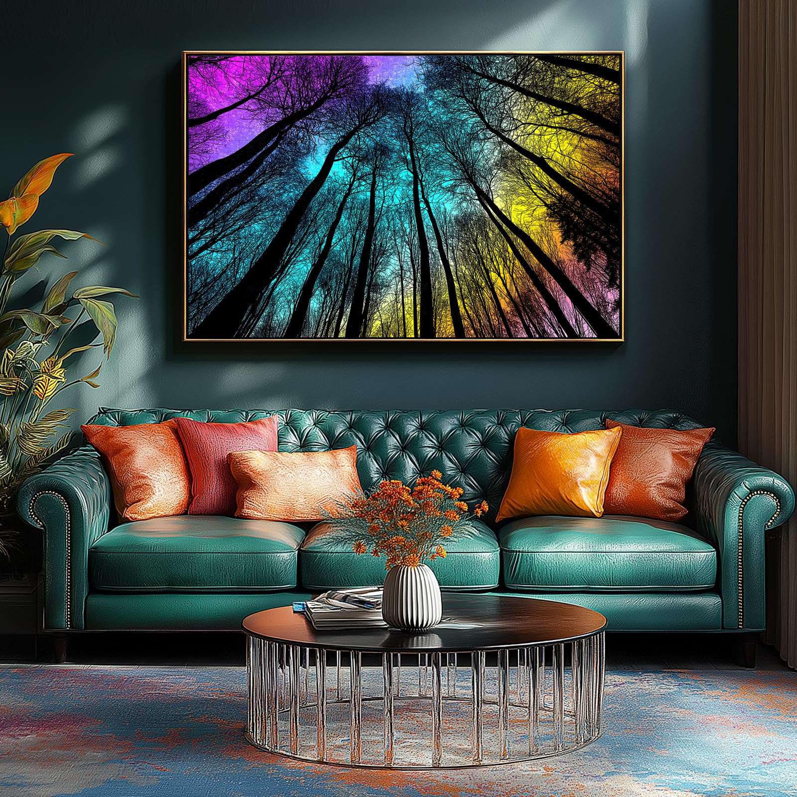 Blueforest Starry Night Forest assembled wall art ready to display in any room.