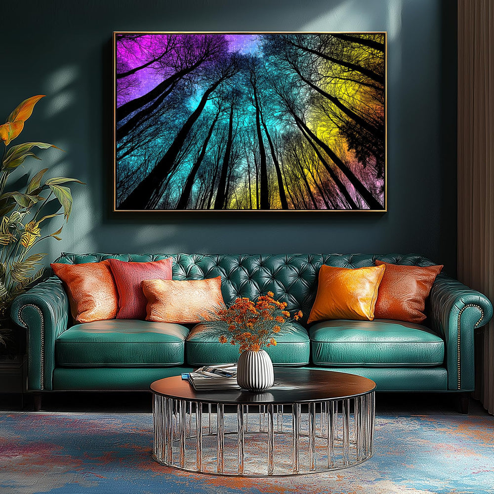 Blueforest Starry Night Forest assembled wall art ready to display in any room.