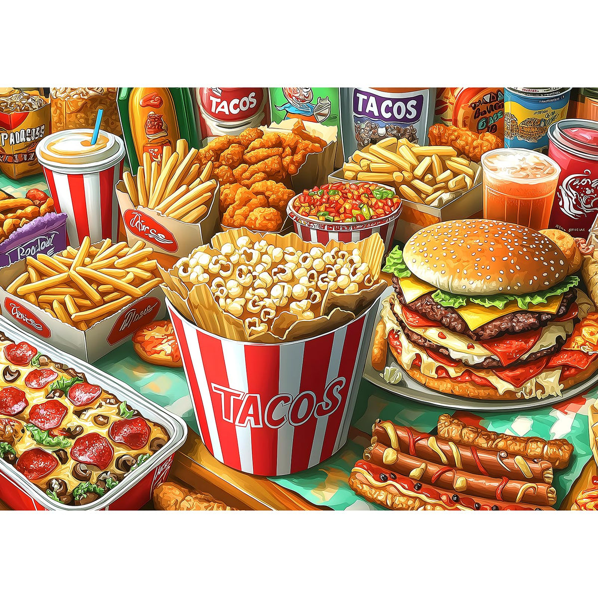 Blueforest Super Delicious Tacos puzzle box displaying vibrant tacos for relaxing play