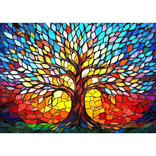 Blueforest Tree of Life 500-piece puzzle with stained glass mosaic design for family puzzle night