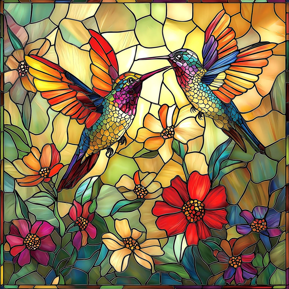 Blueforest Vintage Paint Hummingbird Flower puzzle front view, relaxing art escape for evenings.