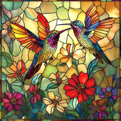 Blueforest Vintage Paint Hummingbird Flower puzzle front view, relaxing art escape for evenings.