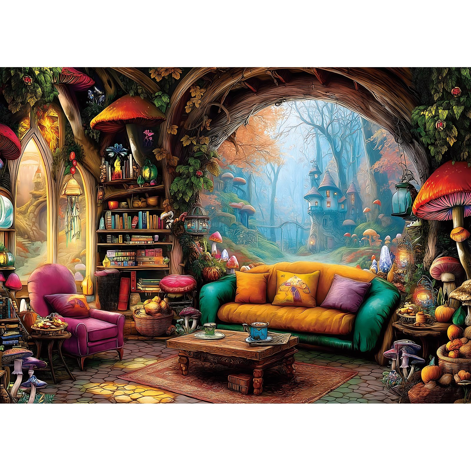 Blueforest 1000-piece puzzle with whimsical forest living room scene for immersive solo or family time