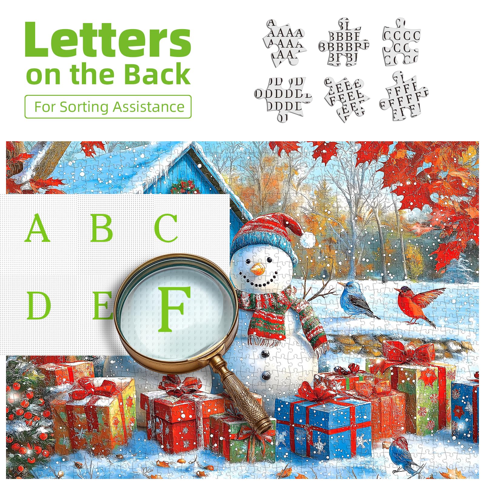Blueforest puzzle scene with blue shed aids peaceful winter breaks.