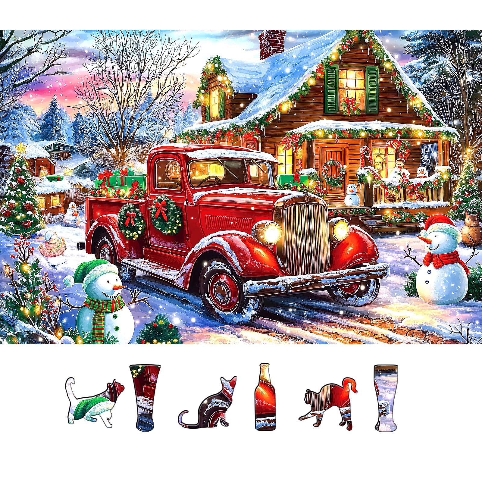 Blueforest winter wonderland puzzle featuring a vintage truck for cozy family game night