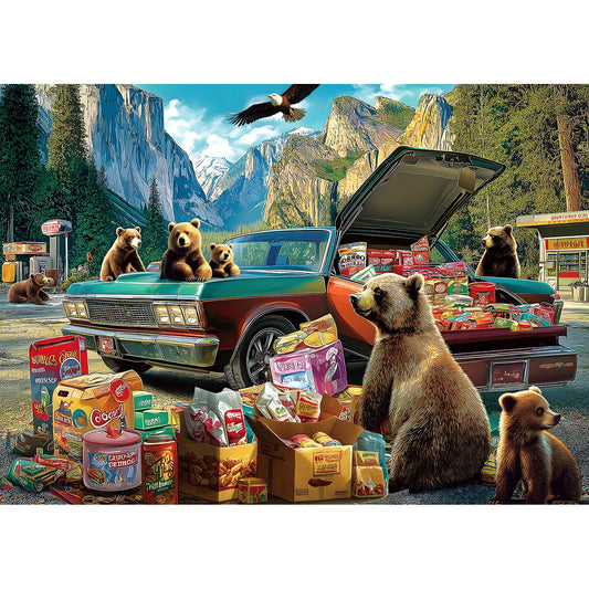 Blueforest Yosemite Bears Puzzle cover with rugged cliffs for family puzzle nights