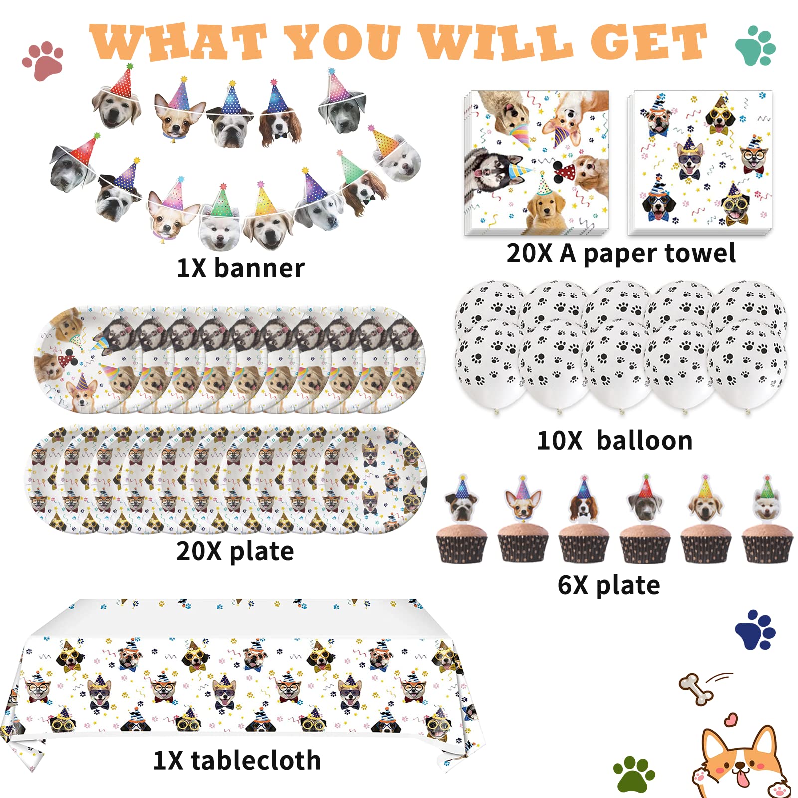 Bluegogo dog napkins 13-inch catch spills with cute paw patterns.