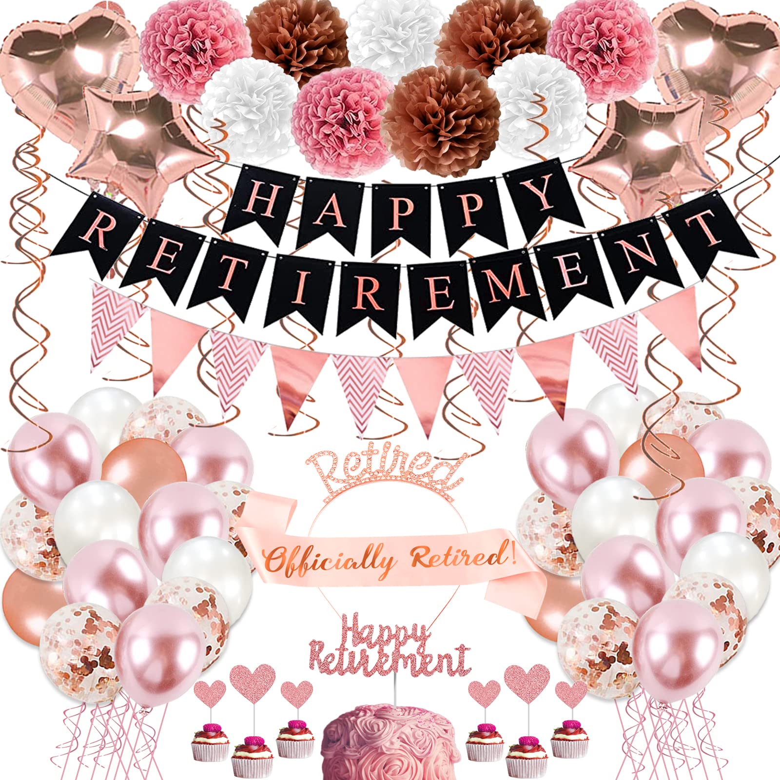 Bluegogo rose gold retirement banner enhances cohesive decor.
