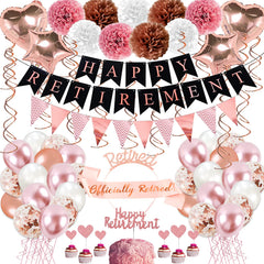 Bluegogo rose gold retirement banner enhances cohesive decor.