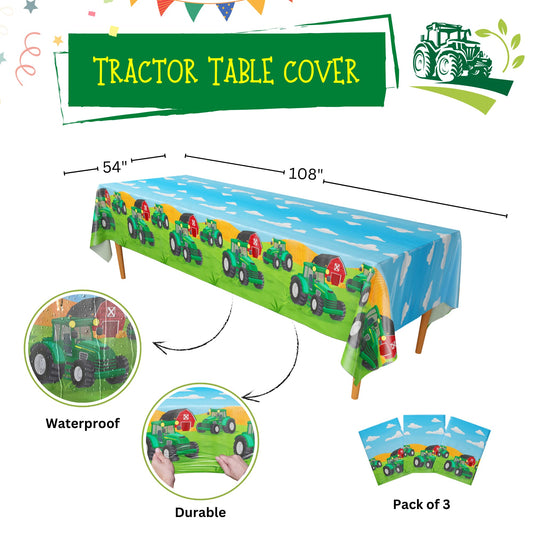 Blue Orchards Farm Party Table Cover design enhances festive decor.