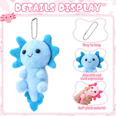 Blueweenly axolotl keychain clipped to a bag, showing easy attachment.