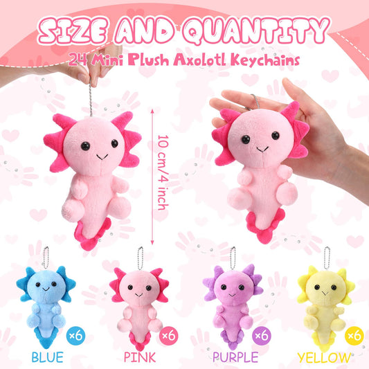 Close-up of Blueweenly axolotl plush keychain showing soft plush texture and smile.