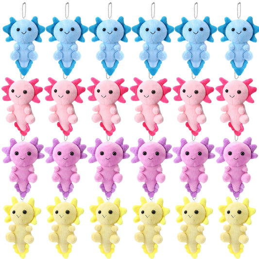 Blueweenly axolotl keychain set in multicolor display, ideal for party favors.
