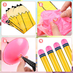 Blueweenly giant inflatable pencils on classroom display setup for visual impact