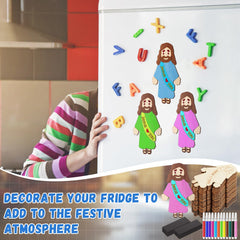 Blueweenly wood Jesus figure crafts magnets set offers versatile decorating and keepsakes.