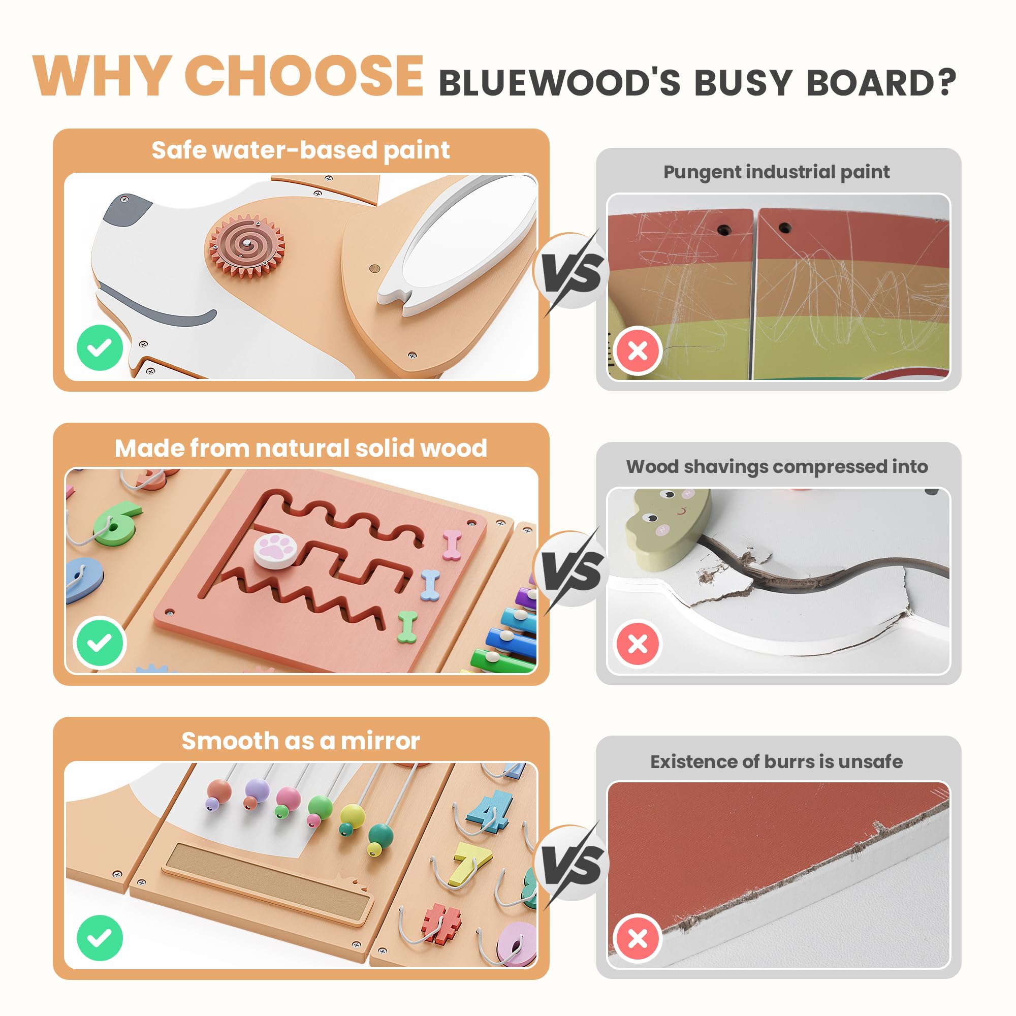 BlueWood Busy Board textured lever invites curious fingers to explore