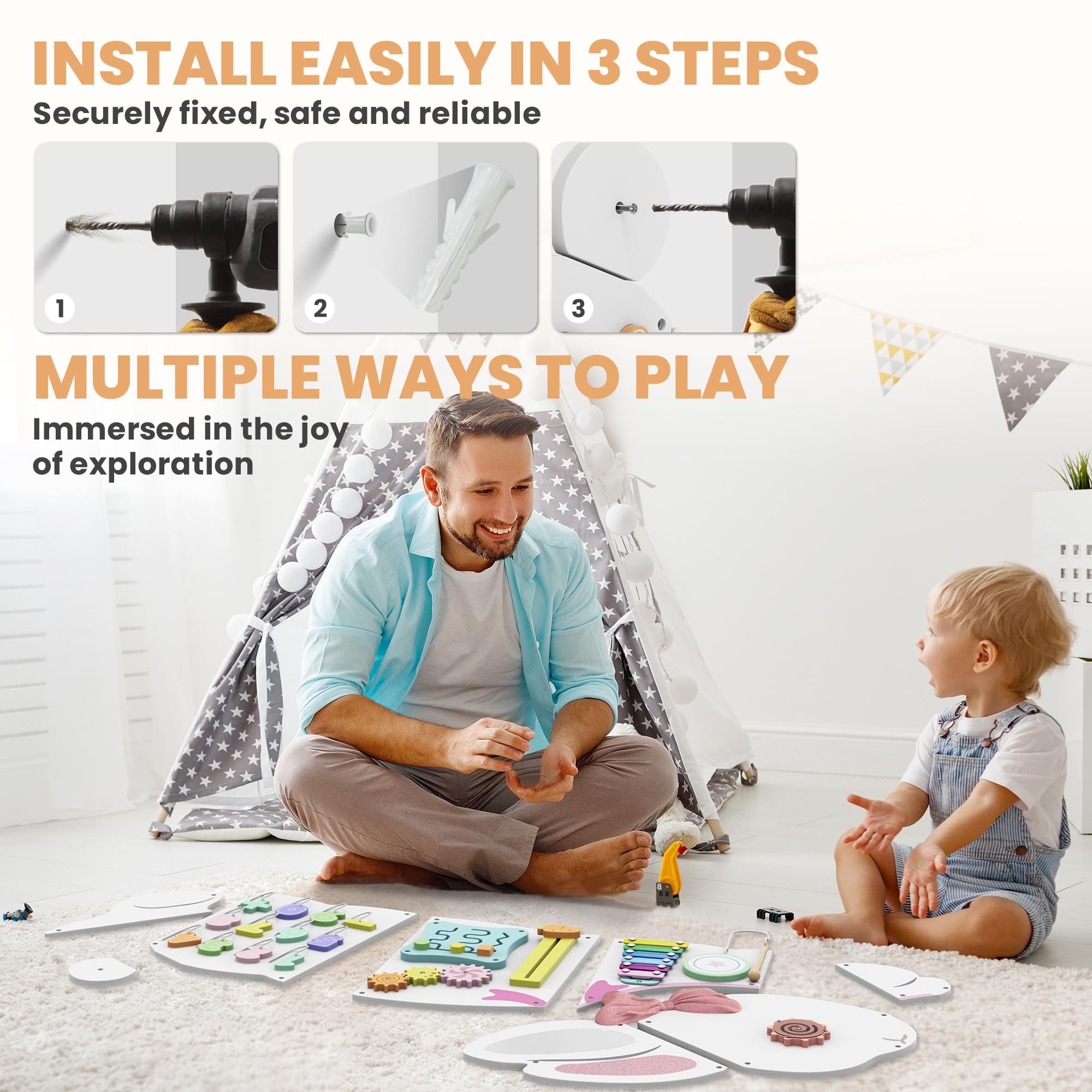 BlueWood Busy Board wall panel encourages family play and bonding