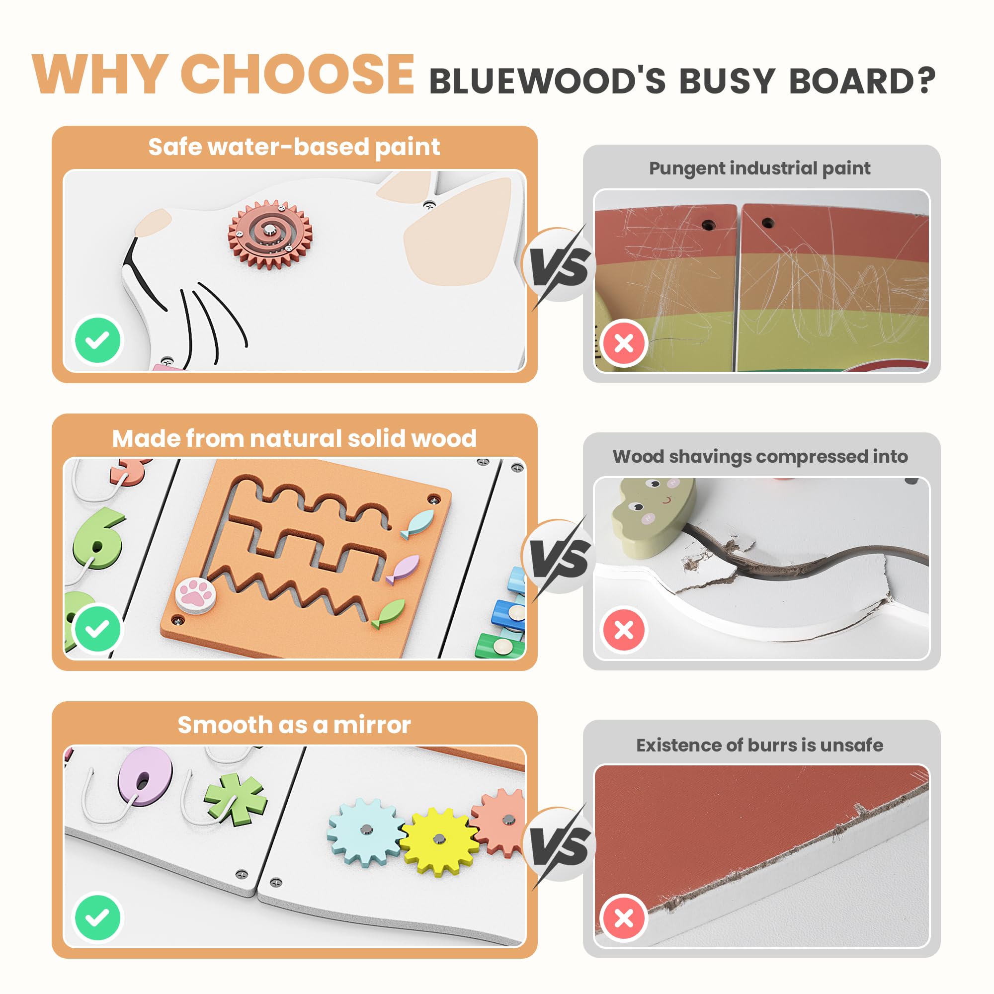 BlueWood Busy Board latches closeup highlights tactile learning.
