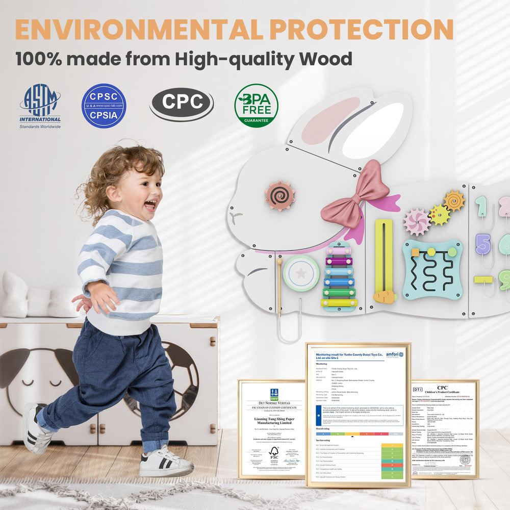 BlueWood Busy Board wall panel safe design with eco-friendly wood for toddlers
