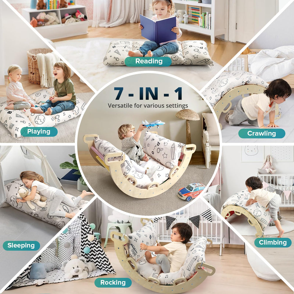 BlueWood cushion versatile for Montessori use, naps, and reading sessions.