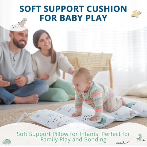 BlueWood Dinosaur Pikler cushion in a cozy play space for reading or naps.