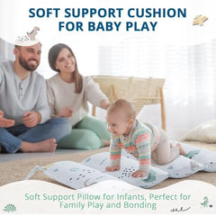 BlueWood Dinosaur Pikler cushion in a cozy play space for reading or naps.