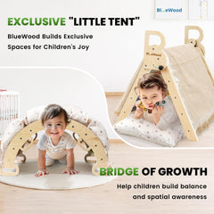BlueWood foldable Pikler folds compactly for easy storage after play.