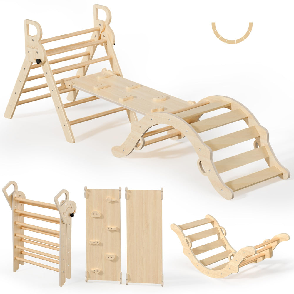 BlueWood Pikler arch climber shows safe arch design for steady toddler exploration