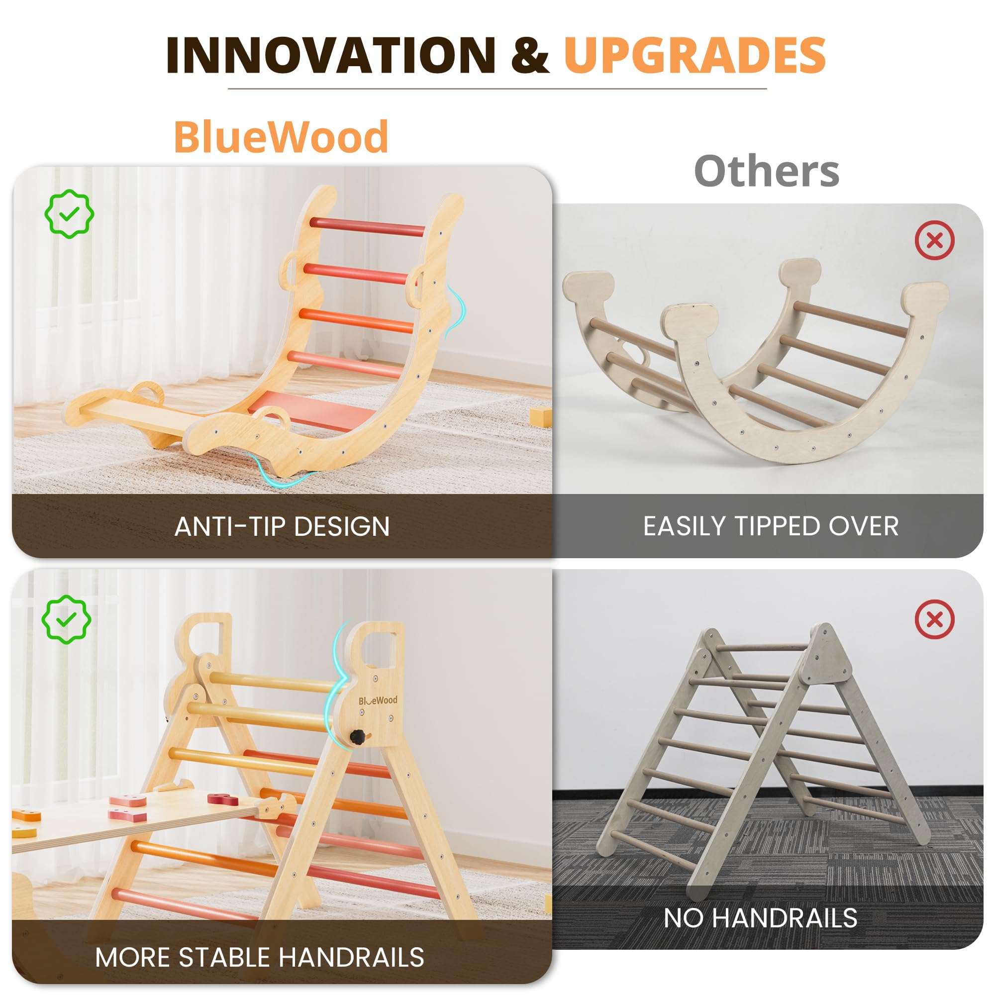 BlueWood Pikler color options help match any play space.