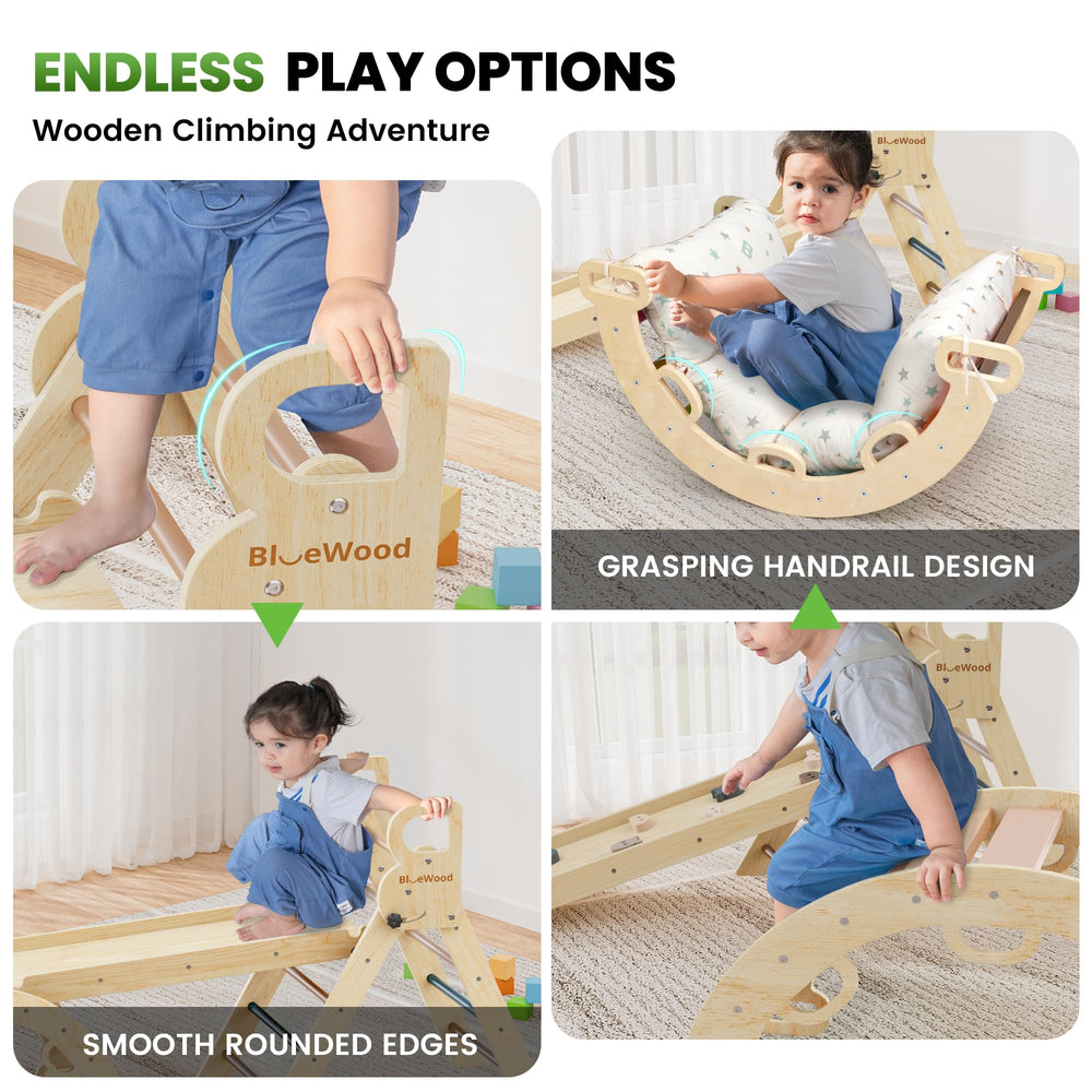 BlueWood convertible arch-ladder configuration for varied play patterns.